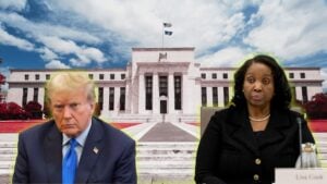 Trump and Lisa Cook in front of Federal Reserve